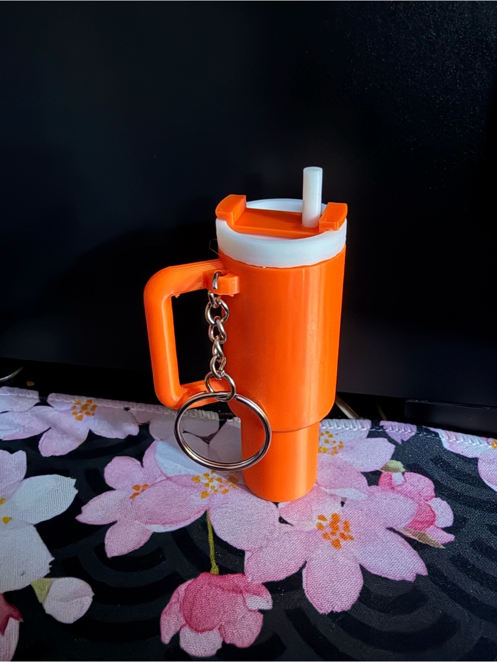 Orange Mini Tumbler Keychain with Straw